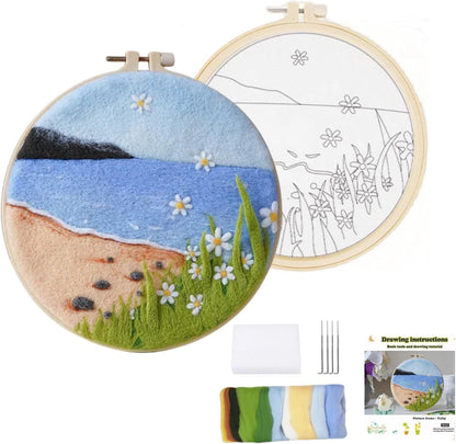 DIY Needle Felting Ocean Kit | Seascape Embroidery Hoop Art Craft