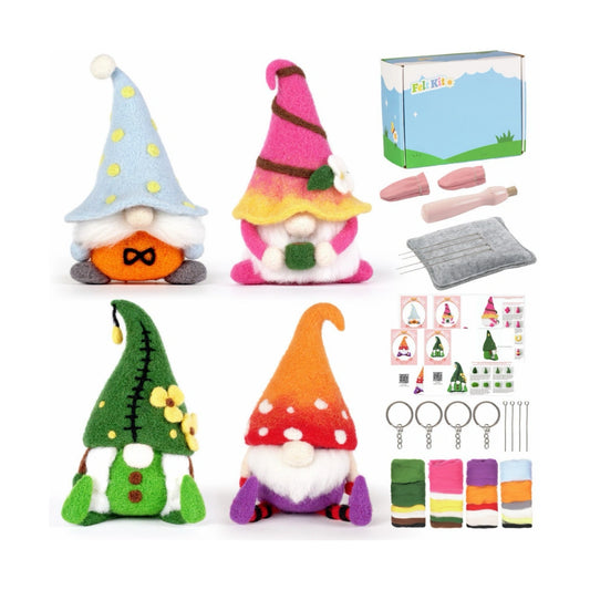 4-in-1 Christmas Gnome Needle Felting Kit for Beginners – DIY Holiday Craft Set(with Keychain）