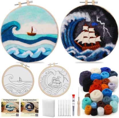 DIY Needle Felting Ocean Kit | Seascape Embroidery Hoop Art Craft