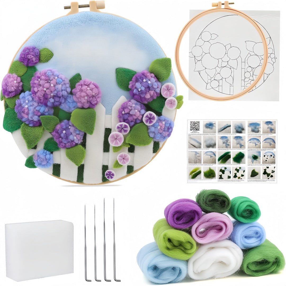 DIY Needle Felting Landscapes Kit for Beginners - Wool Hoop Art Set - Florial Series