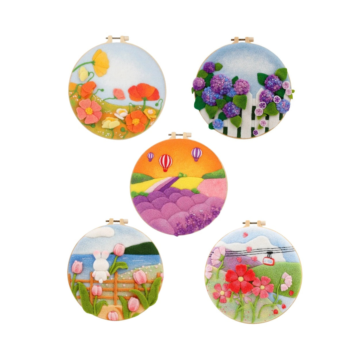 DIY Needle Felting Landscapes Kit for Beginners - Wool Hoop Art Set - Florial Series
