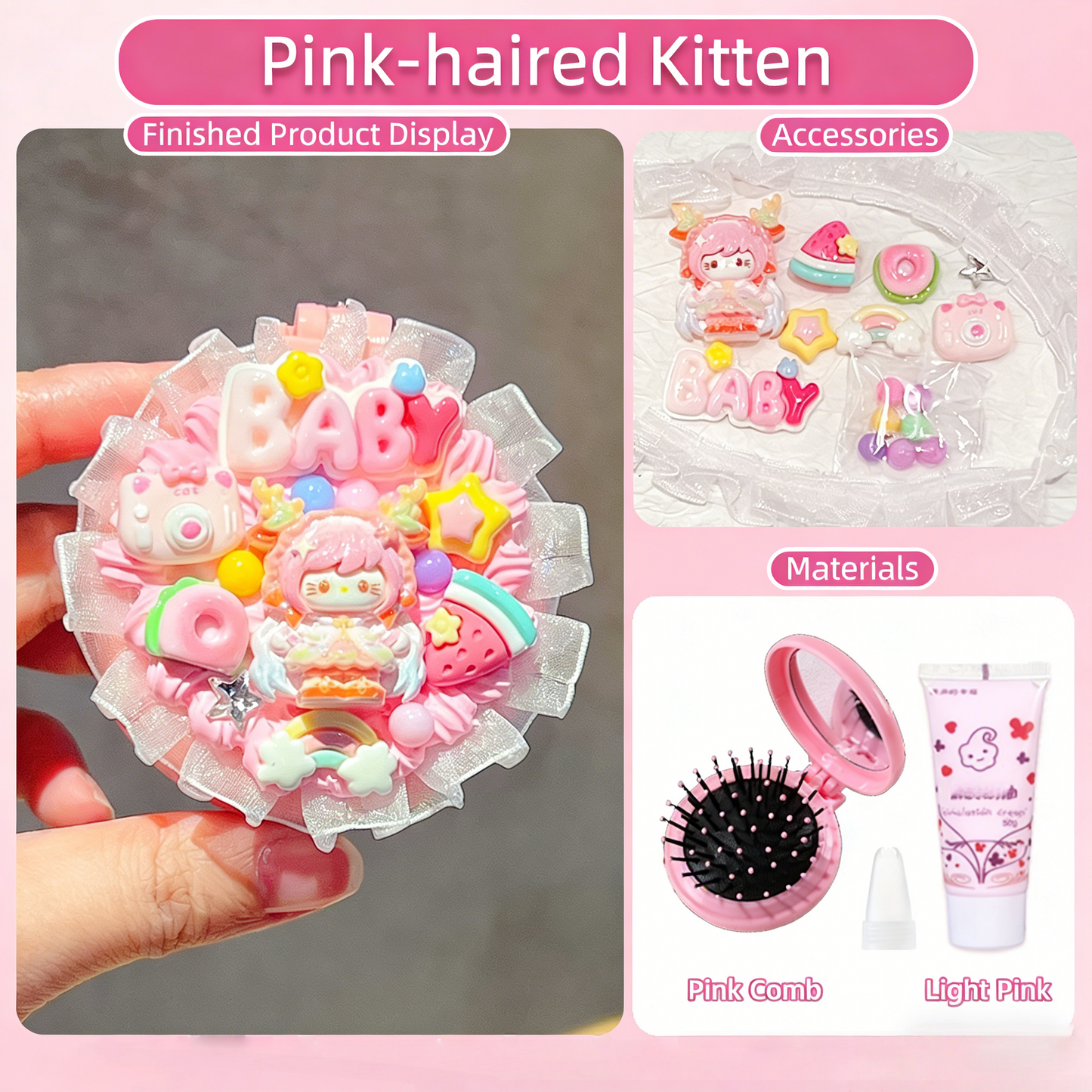 Lace-Trimmed Cream Glue DIY Air Cushion Comb Mirror Material Kit