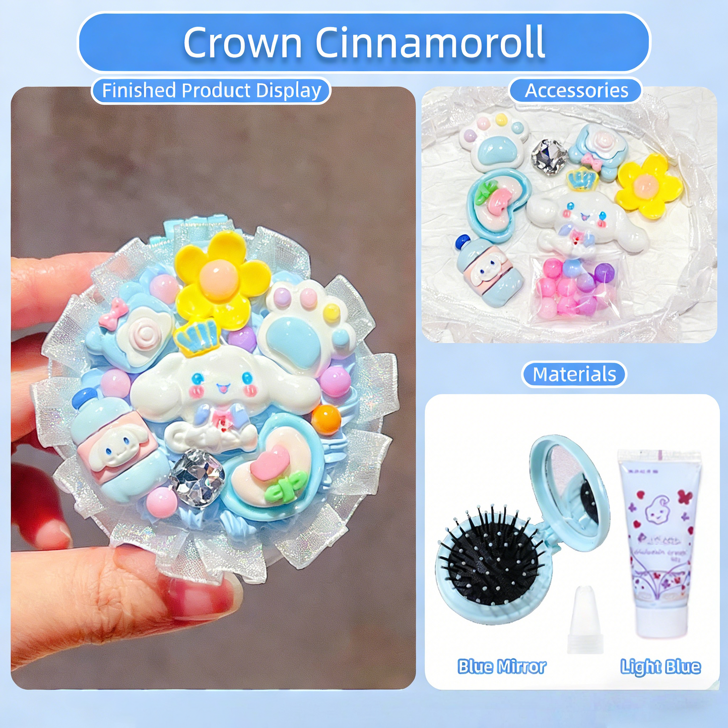 Lace-Trimmed Cream Glue DIY Air Cushion Comb Mirror Material Kit