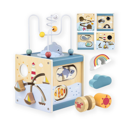 6-in-1 Wooden Ocean Activity Cube Montessori Toys