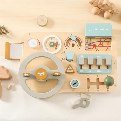 Wooden Montessori Car Dashboard Pretend Play Toy,  Activity Board