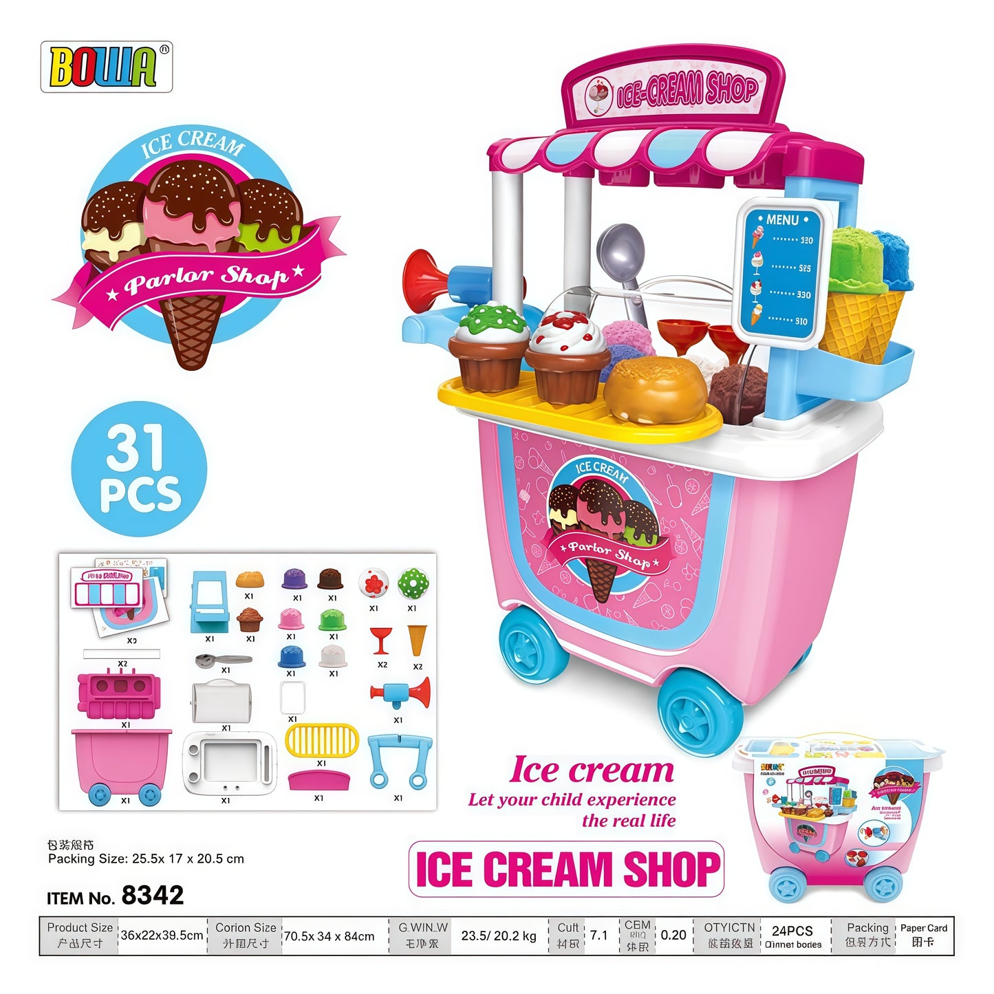 Ice Cream Counter Cart Play Food Toy Pretend Play