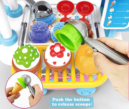 Ice Cream Counter Cart Play Food Toy Pretend Play