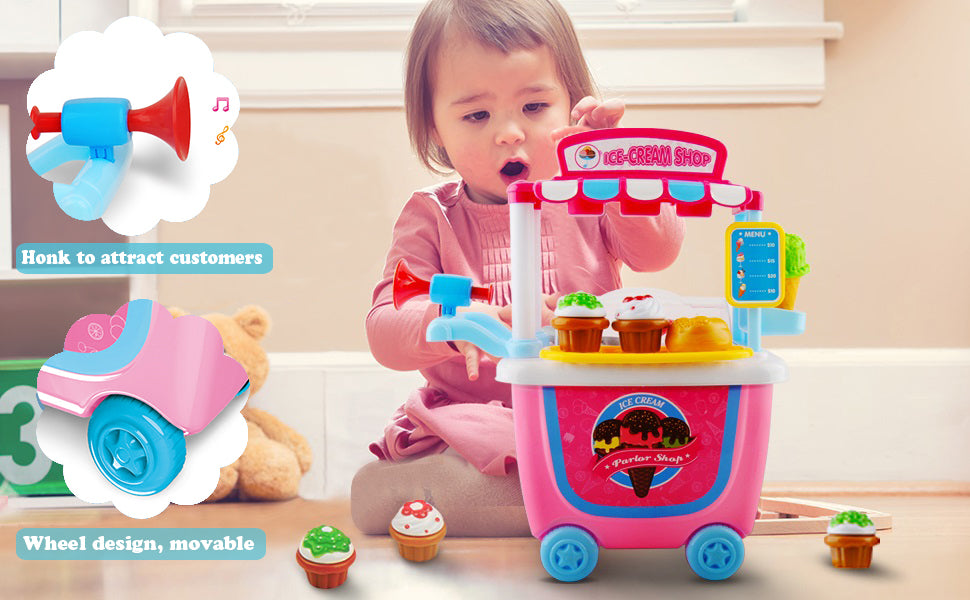 Ice Cream Counter Cart Play Food Toy Pretend Play