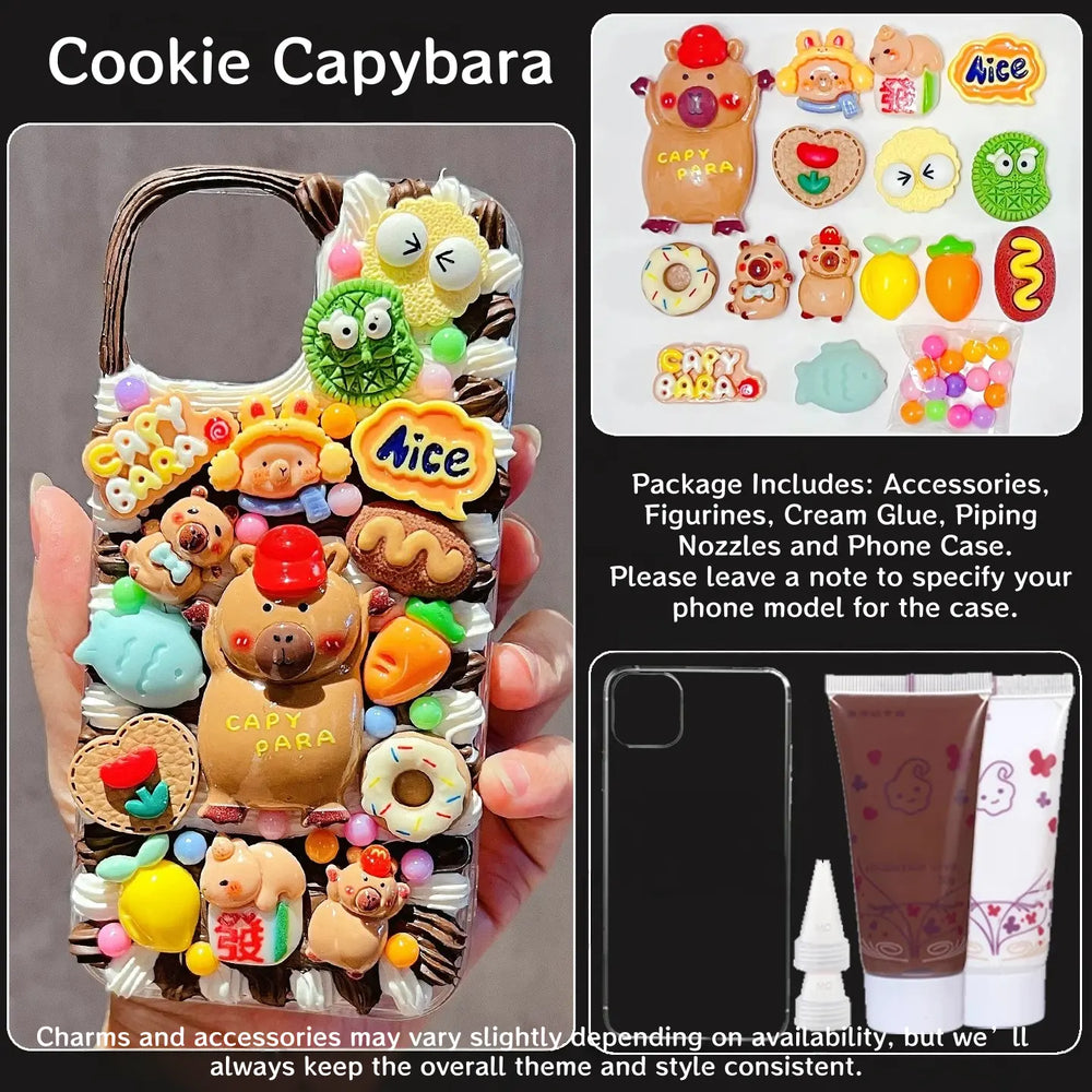 Decoden Cream Glue Phone Case DIY Kit – Kawaii Capybara & Snack Charms