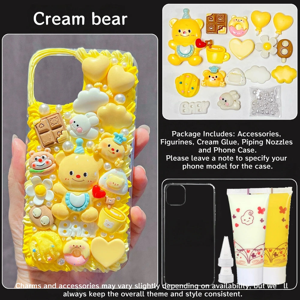 Decoden Cream Glue Phone Case DIY Kit – Kawaii Rabbit & Bear Charms