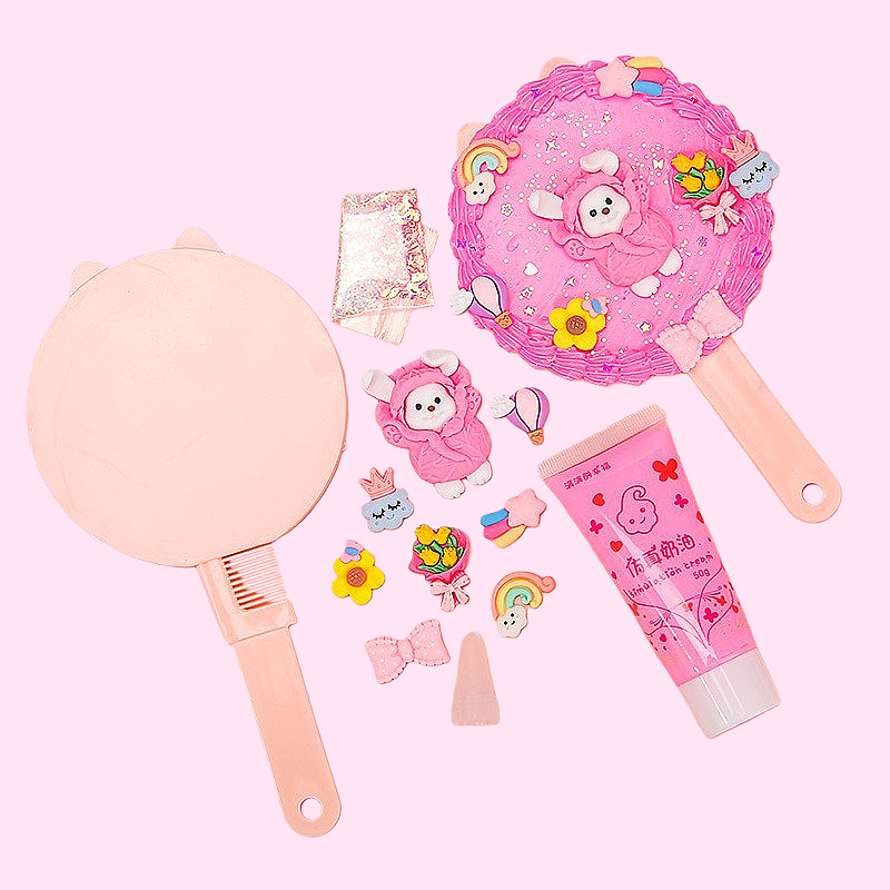 Cream Glue DIY 2-in-1 Hairbrush & Mirror Set