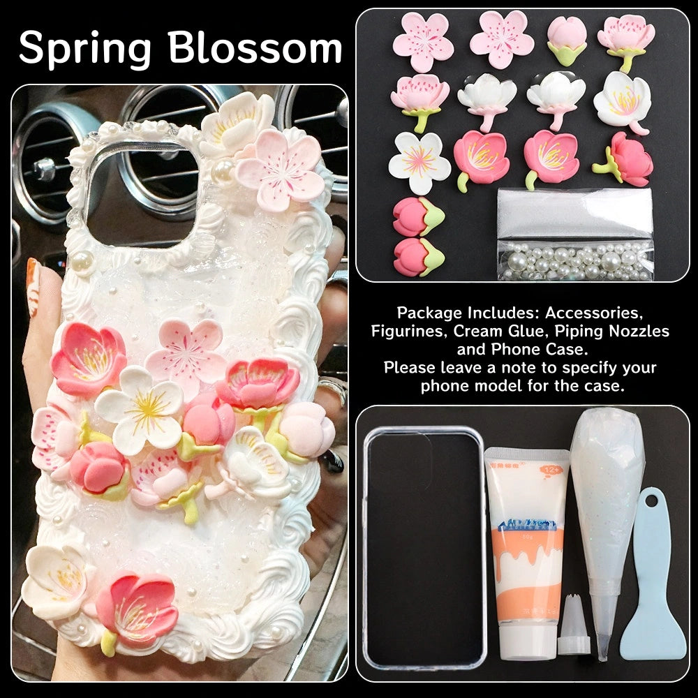 Decoden Cream Glue Phone Case DIY Kit – Kawaii Sakura Cherry Blossom Charms