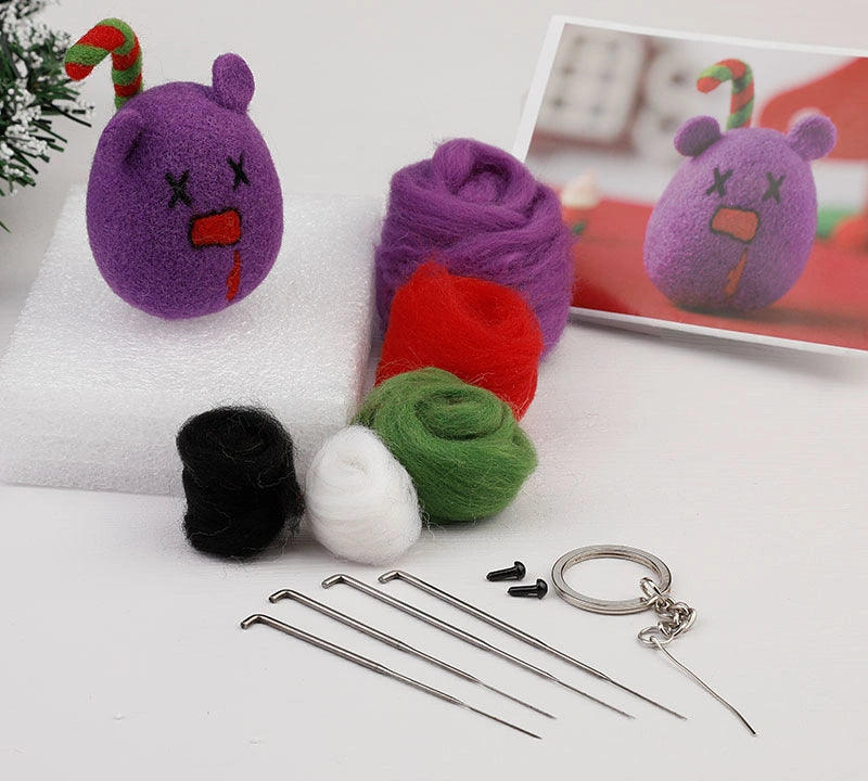 DIY Needle Felting Kit for Beginners – Cute Christmas Animals(with Keychain）
