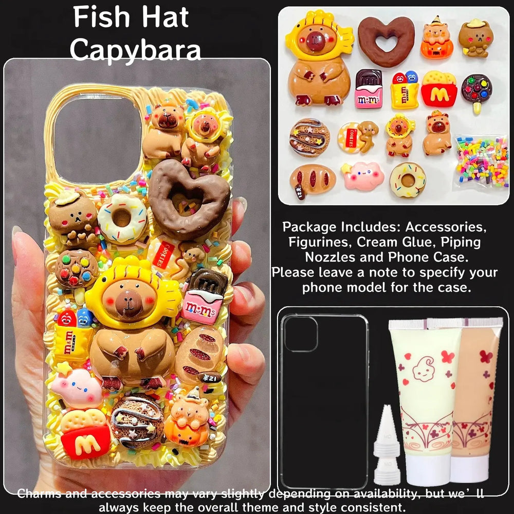 Decoden Cream Glue Phone Case DIY Kit – Kawaii Capybara & Snack Charms