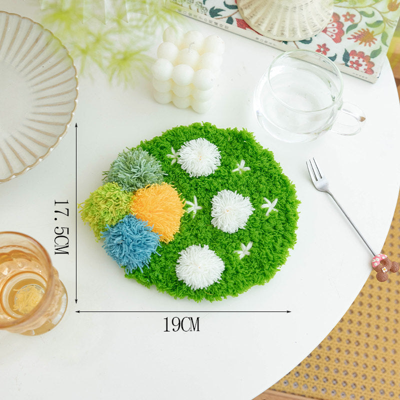 Moss Coaster DIY Kit – Textured Yarn Craft with Grid Canvas