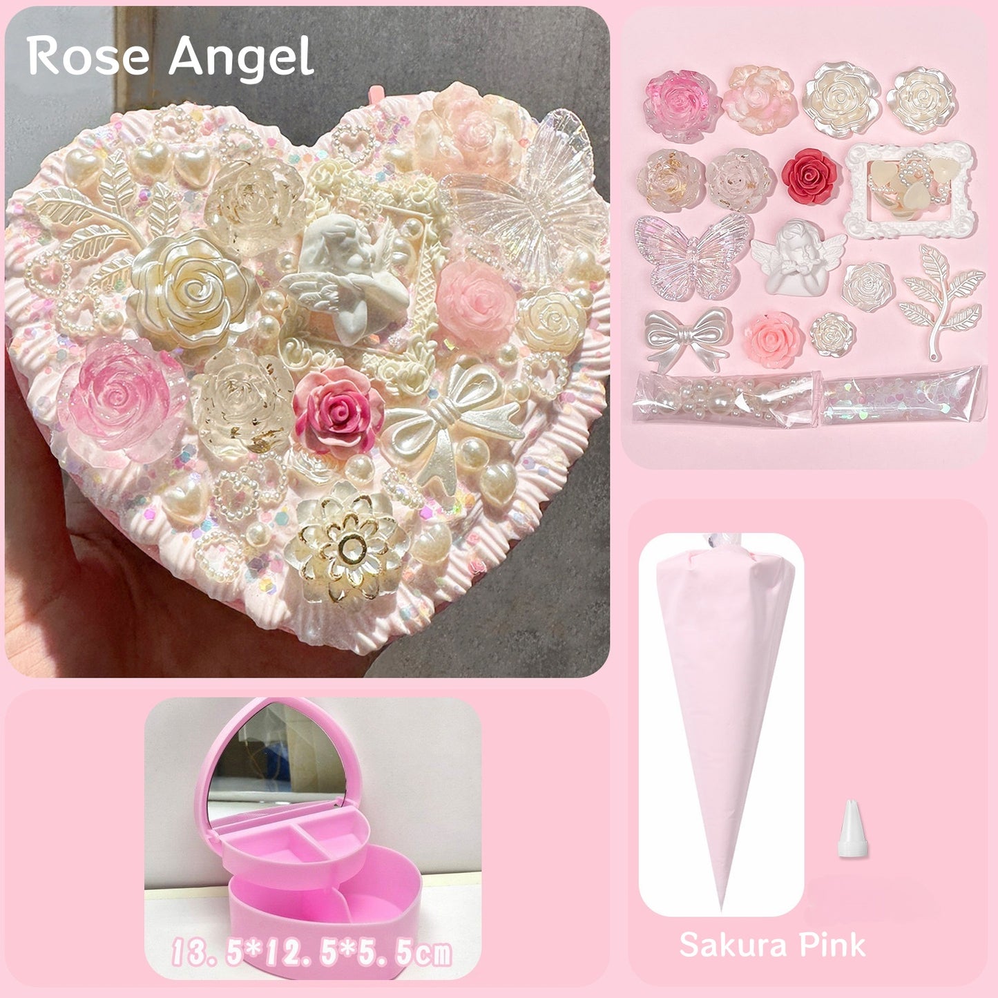 Premium DIY Decoden Baroque Jewelry Box | Cute Double-Layer Heart Storage Case Kit