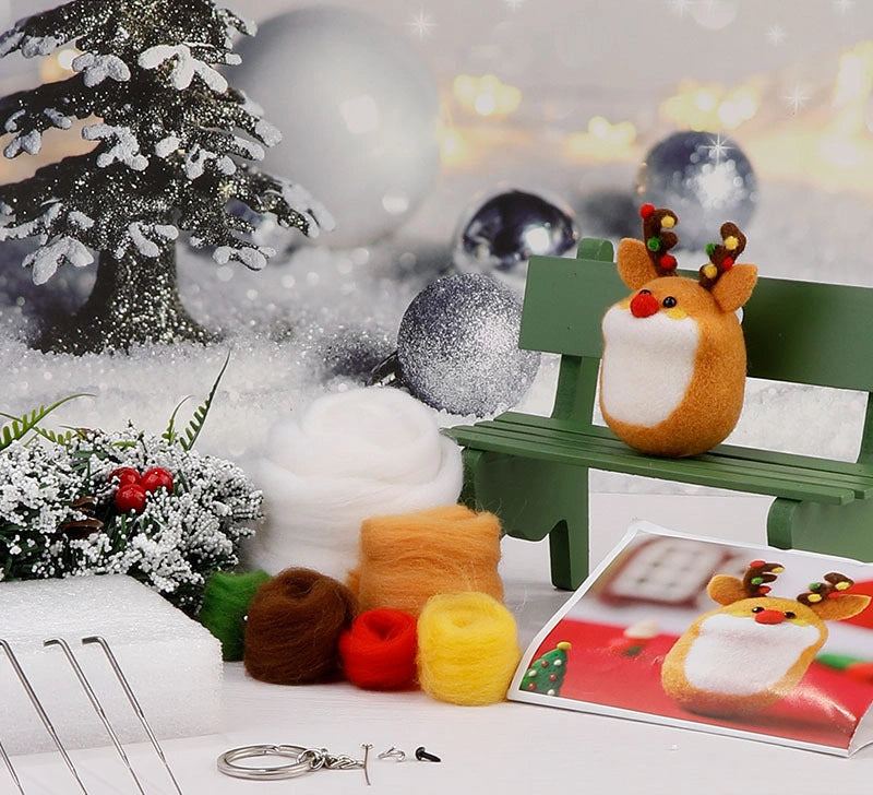 DIY Needle Felting Kit for Beginners – Cute Christmas Animals(with Keychain）