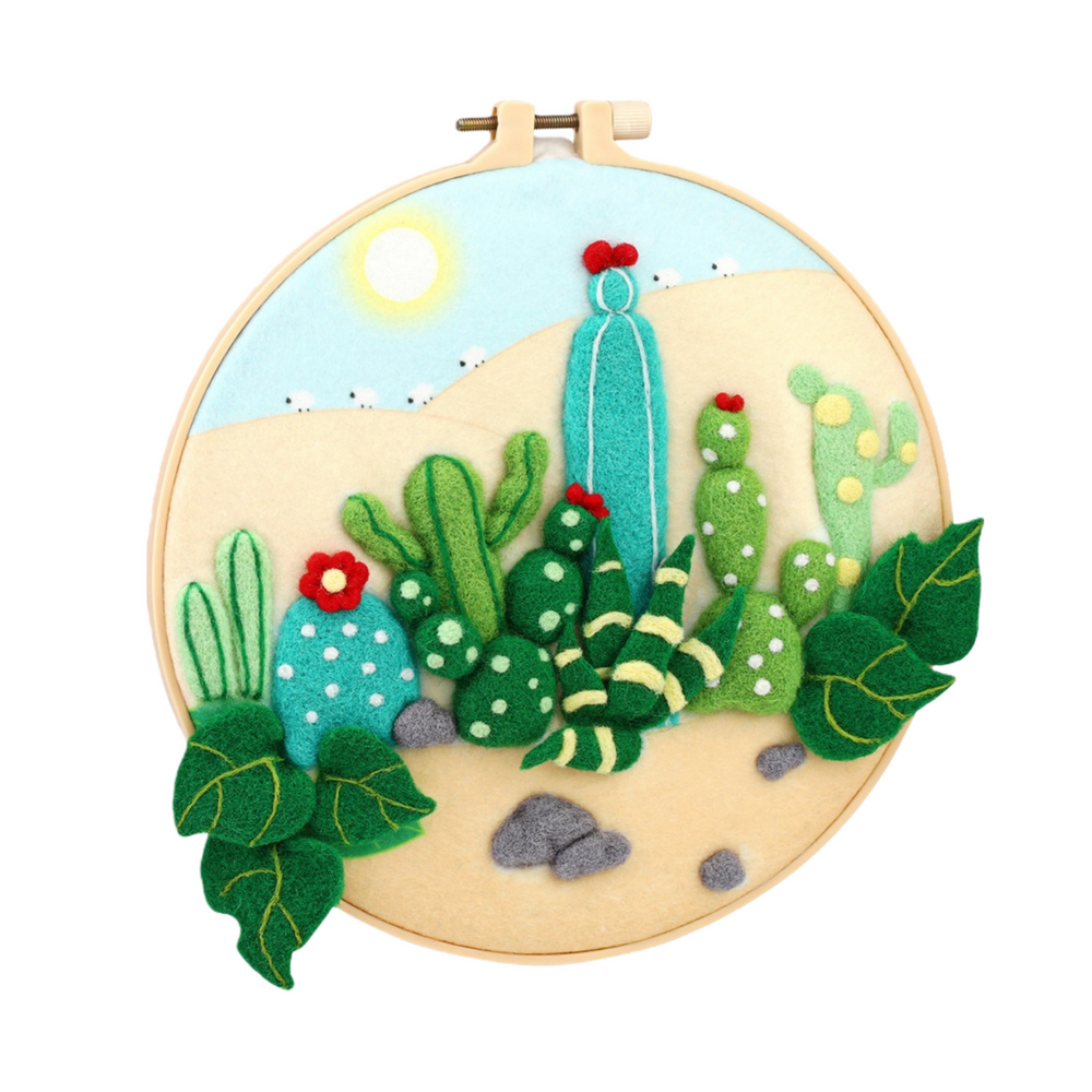 DIY Needle Felting Landscapes Kit for Beginners - Wool Hoop Art Set - Green Series