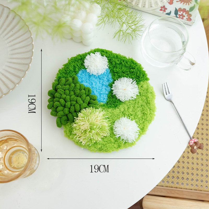 Moss Coaster DIY Kit – Textured Yarn Craft with Grid Canvas