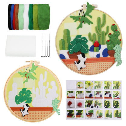 DIY Needle Felting Landscapes Kit for Beginners 丨Wool Hoop Art Set - Green Series