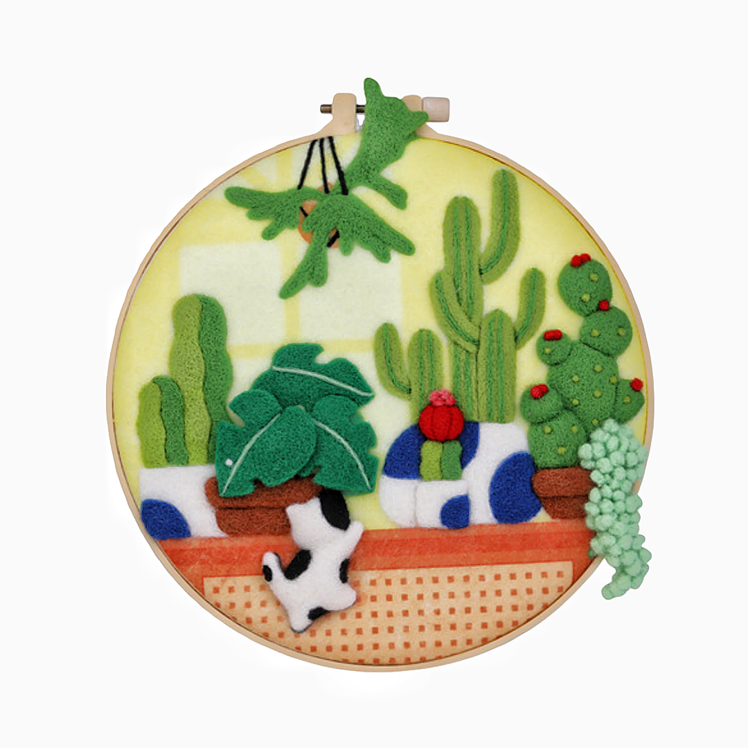 DIY Needle Felting Landscapes Kit for Beginners 丨Wool Hoop Art Set - Green Series