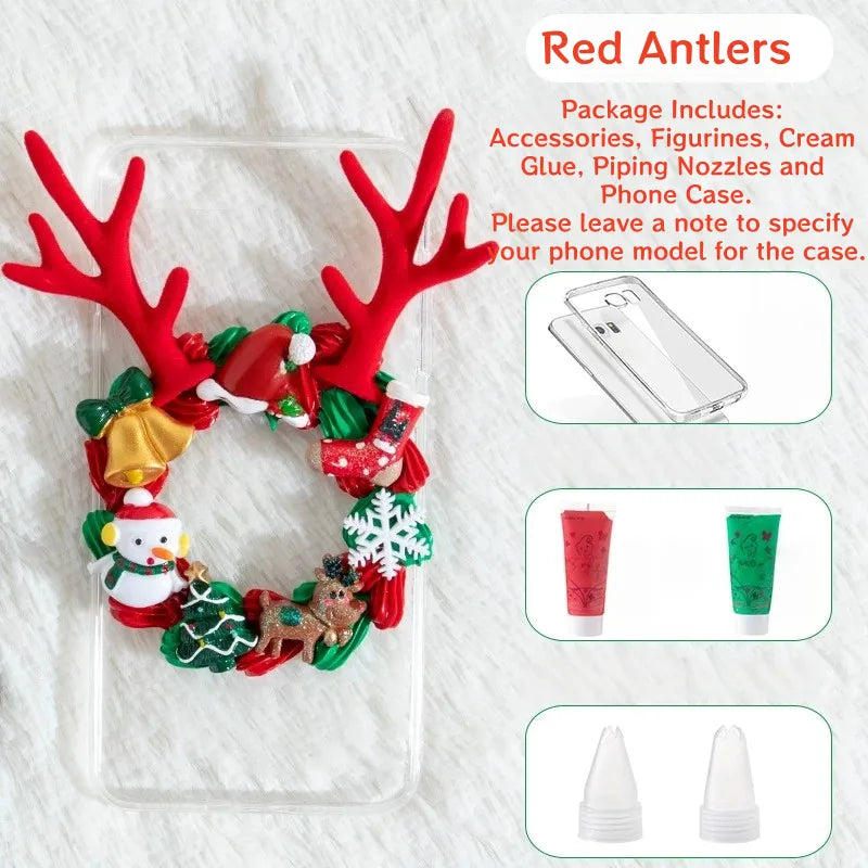 Decoden Cream Glue Phone Case DIY Kit – 3D Christmas Reindeer Antlers