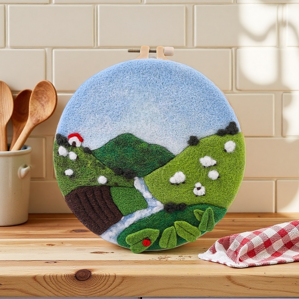 DIY Needle Felting Landscapes Kit for Beginners - Wool Hoop Art Set - Green Series