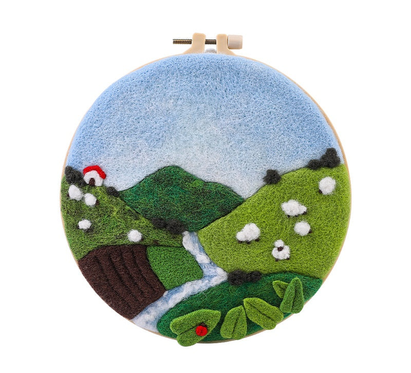 DIY Needle Felting Landscapes Kit for Beginners - Wool Hoop Art Set - Green Series