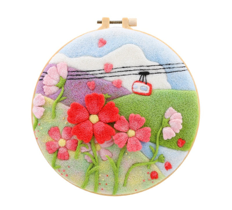 DIY Needle Felting Landscapes Kit for Beginners - Wool Hoop Art Set - Florial Series