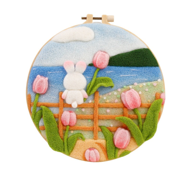 DIY Needle Felting Landscapes Kit for Beginners - Wool Hoop Art Set - Florial Series