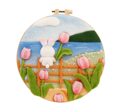 DIY Needle Felting Landscapes Kit for Beginners - Wool Hoop Art Set - Florial Series