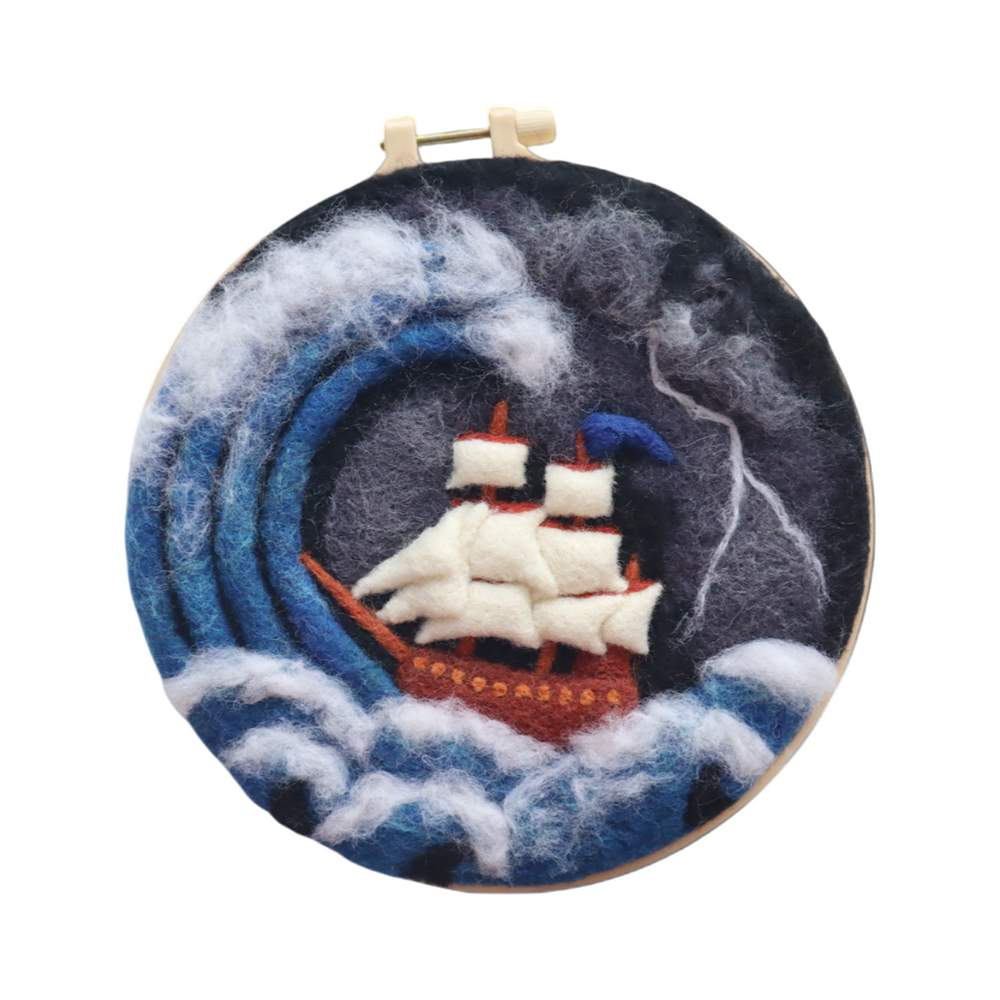 DIY Needle Felting Landscapes Kit for Beginners - Wool Hoop Art Set - Ocean Series