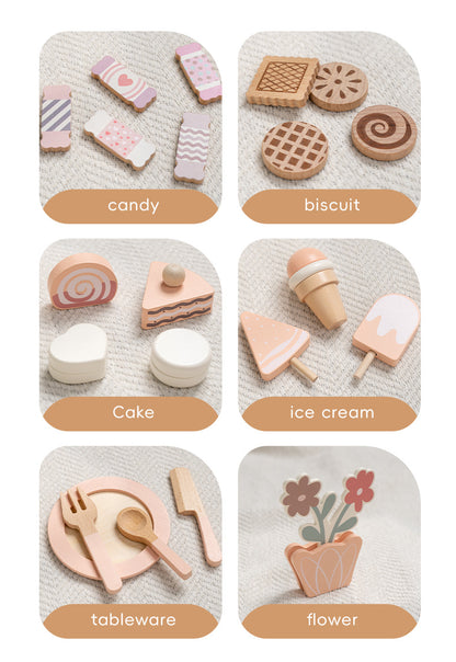 Wooden Cake Desserts with Cupcake Stand Toys Tea Party Set