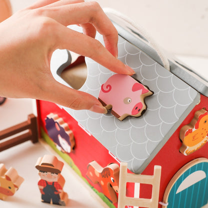 Wooden  Montessori Farm Playset with Animal & Barn Toys