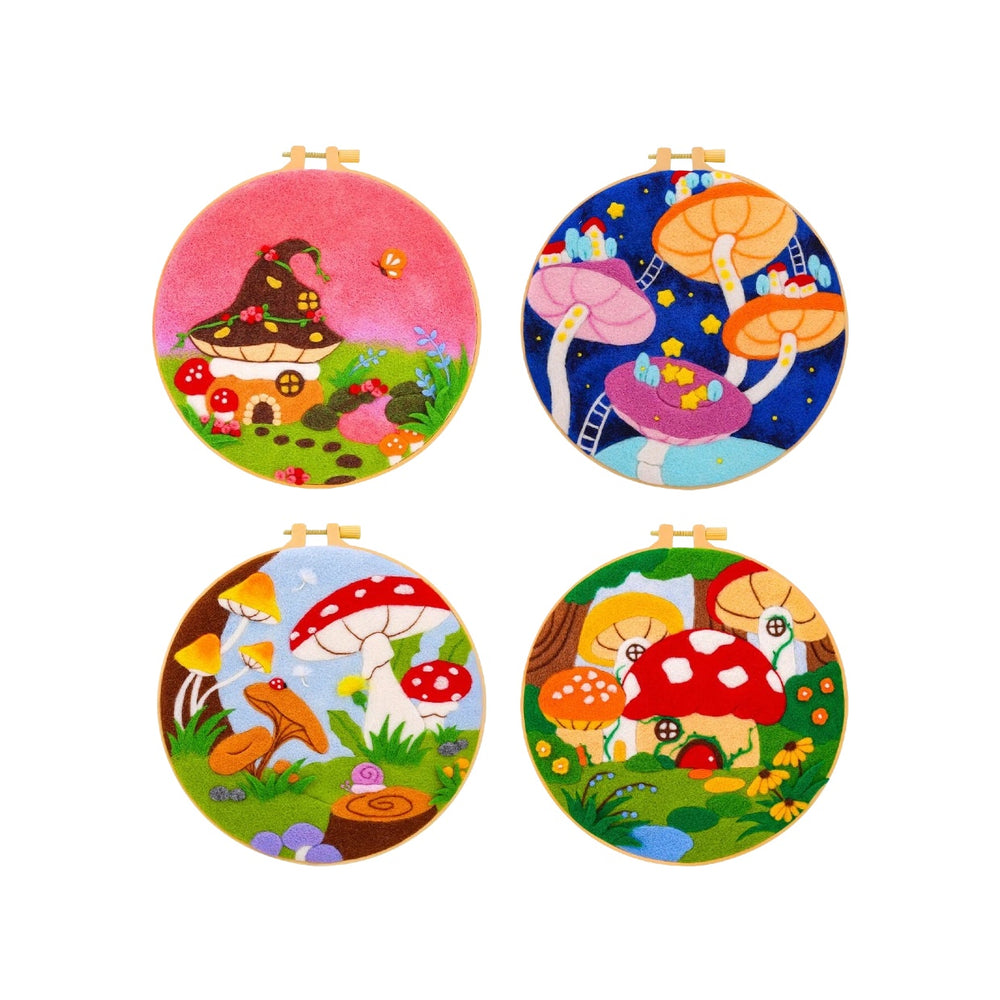 DIY Needle Felting Landscapes Kit for Beginners - Wool Hoop Art Set - Mushroom Series