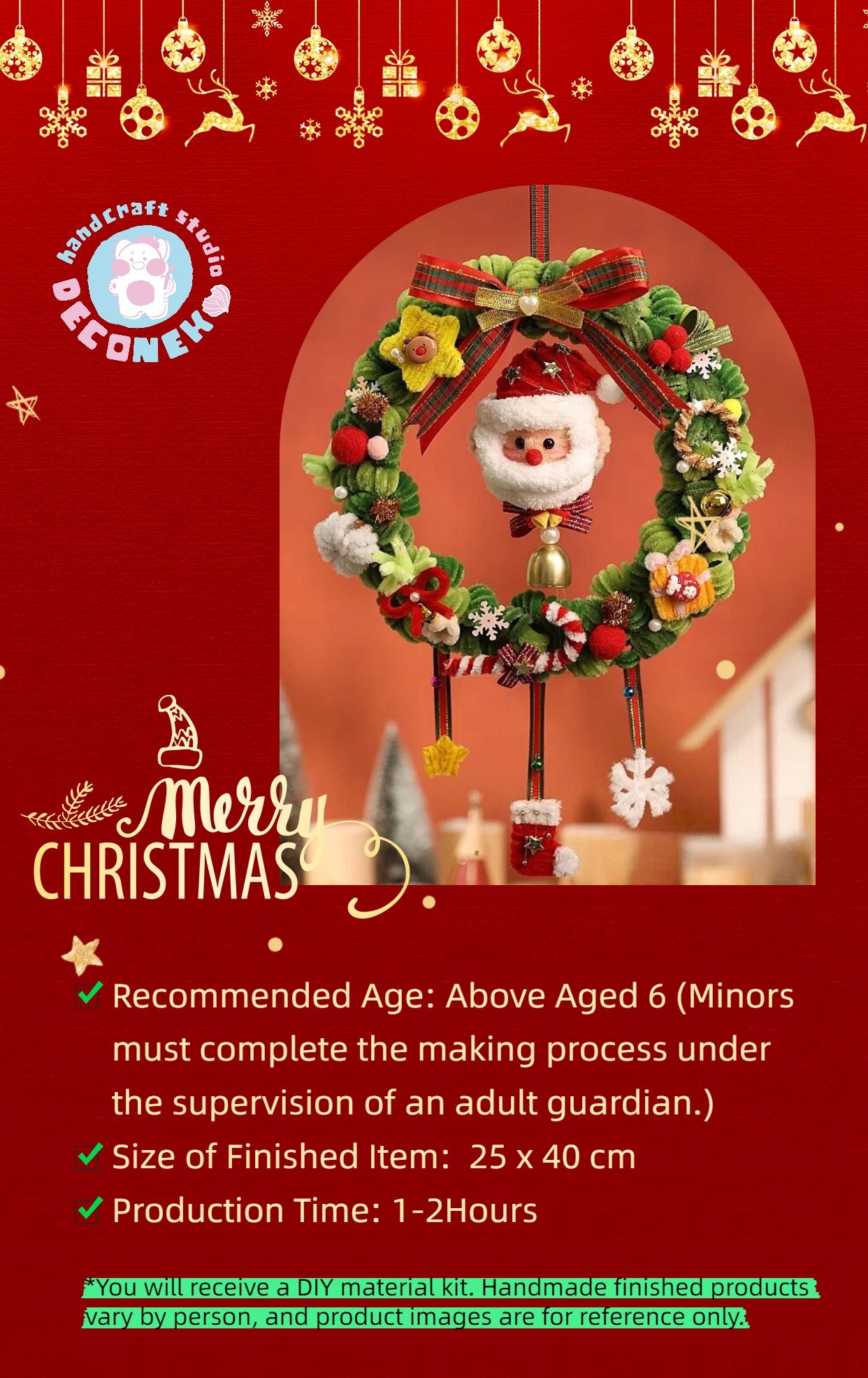 Pipe Cleaner Christmas Wreath Ornament DIY Kit (Large Size)