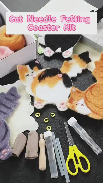 DIY Needle Felting Kit for Beginners - Cute Cats Coaster Set