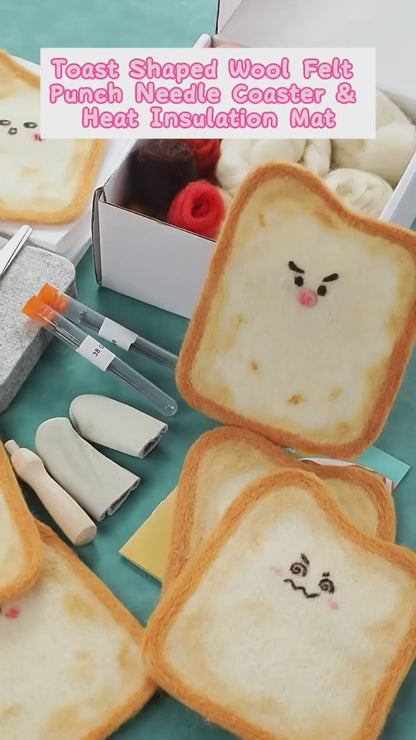 DIY Needle Felting Kit for Beginners - Cute Toast Coaster | Wool Craft Food Cup Mat Set